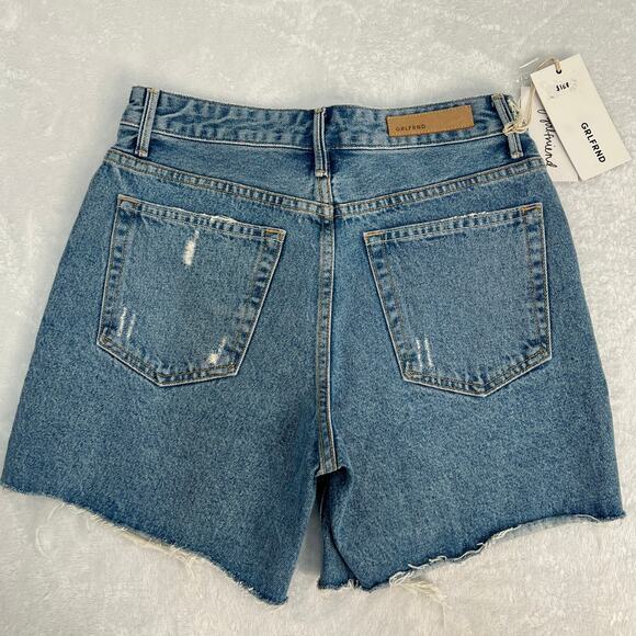GRLFRND Jourdan Button Fly Cut Off Denim Shorts Blue Distressed Size 25 Y2K NWT - Picture 4 of 11